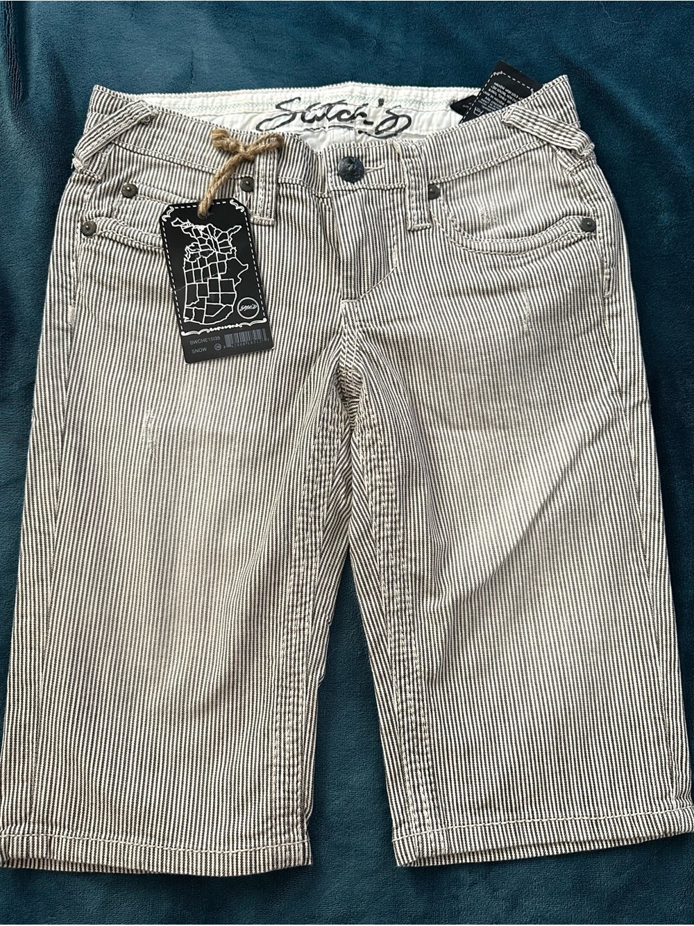 NWT Y2K Stitch's Striped Denim Bermuda Shorts